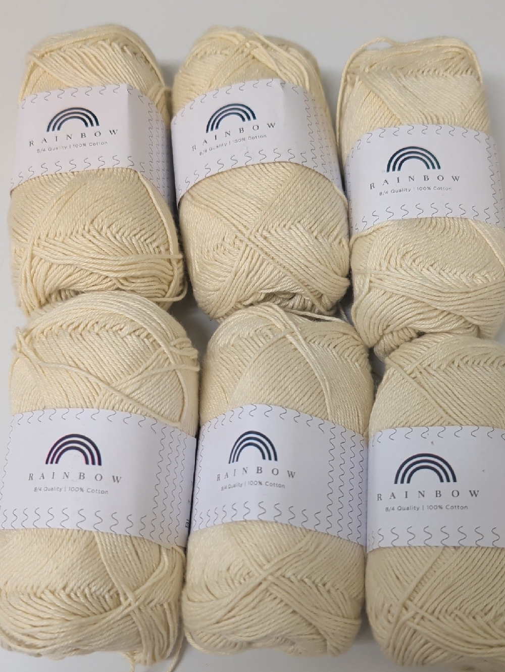 Rainbow Cotton Yarn Skeins in Soft Cream - 6 Pack